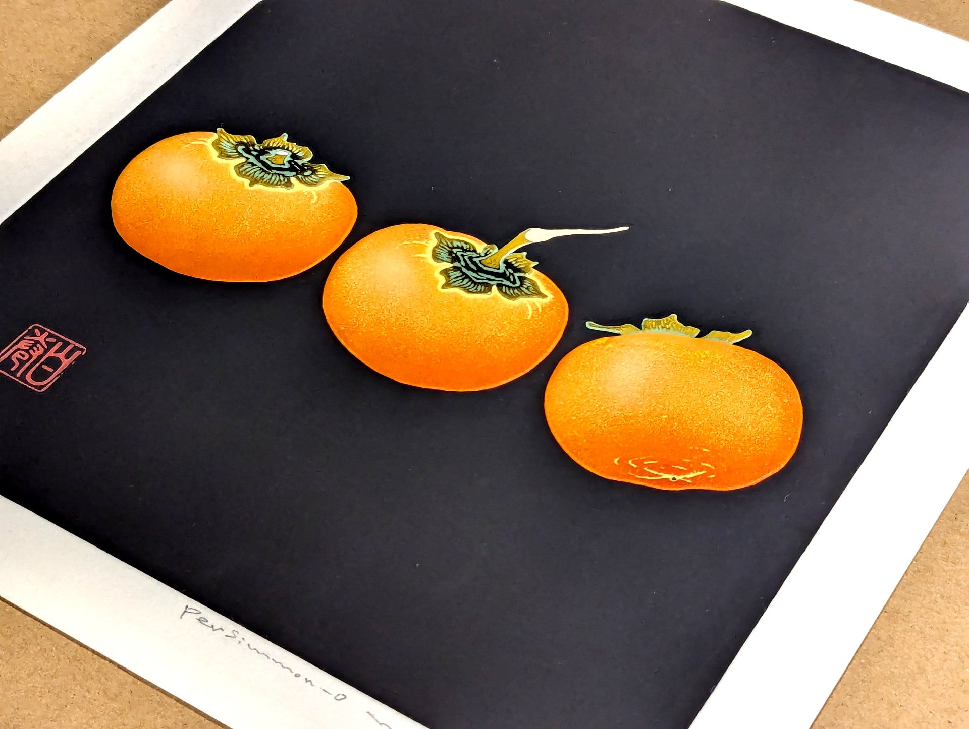 Persimmon-O by Haku Maki | Embossed Fruit Woodblock | Kumo Arts