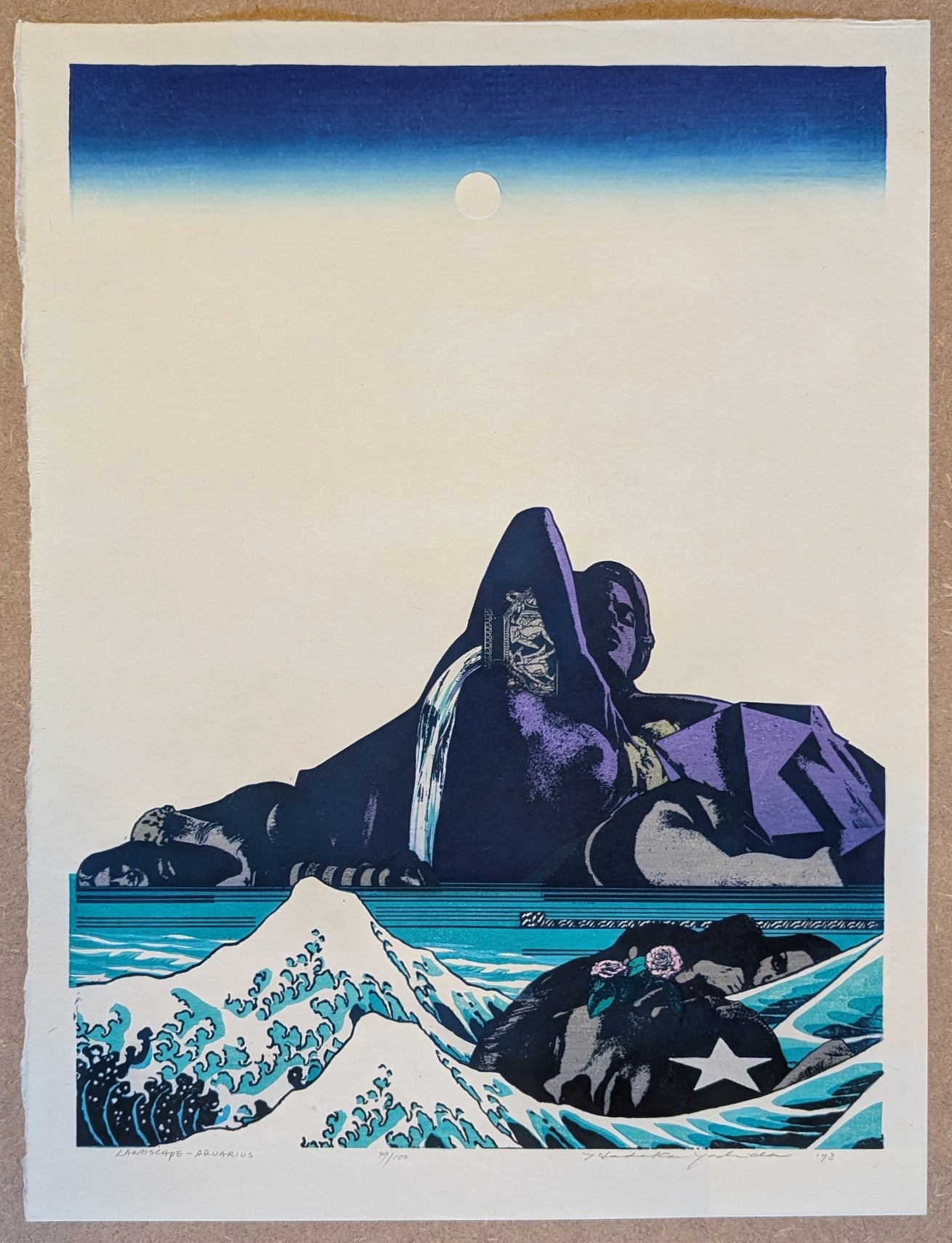 レア！Staring At The Sea • The Images 日本盤LD Aquarius (水瓶座) by Hodaka Yoshida | Zodiac Woodblock Print