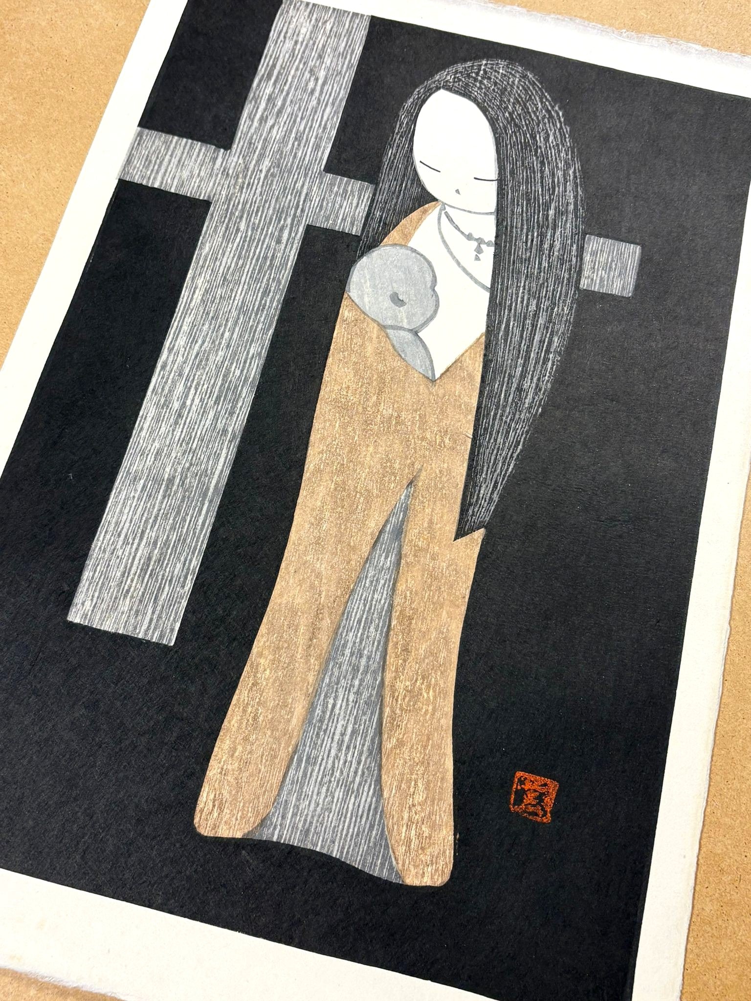 kaoru ide アート作品集 Cross by Kaoru Kawano | Madonna and Child Woodblock | Kumo Arts