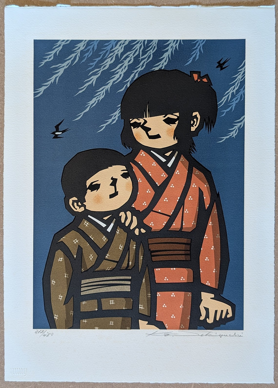 ジョウ路子（MICHIKO ZHOU）シルクスクリーン　猿と人間　1991年 Silkscreen (シルクスクリーン)