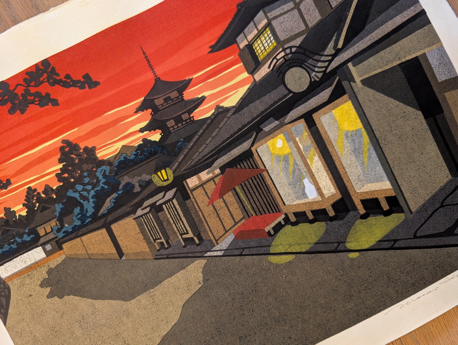 北岡文雄 木版画「苔寺（Moss Temple）」1968年 50部限定 共箱付 北岡文雄「ふきのとう」木版画 絵画買取・販売の小竹美術
