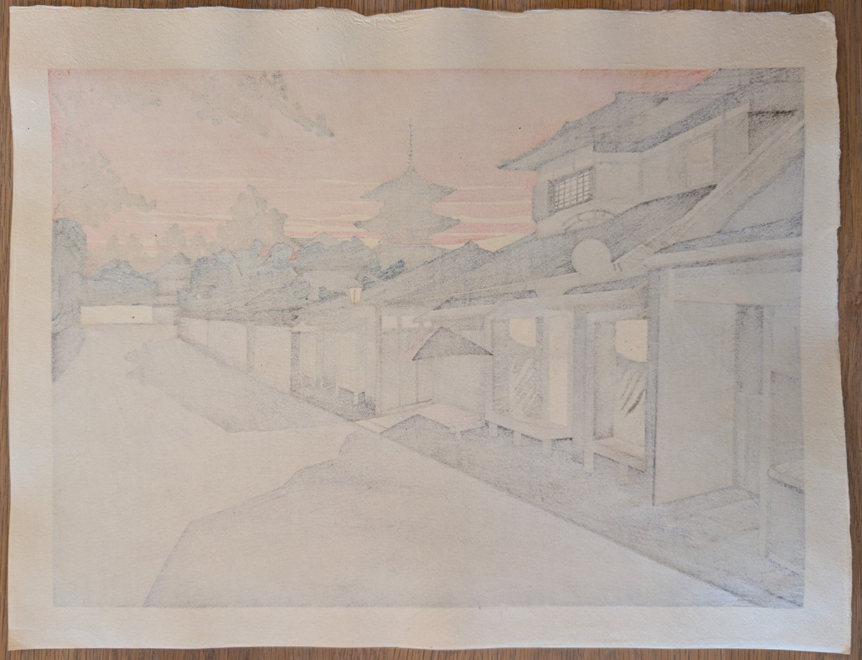 北岡文雄 木版画「苔寺（Moss Temple）」1968年 50部限定 共箱付 北岡文雄「ふきのとう」木版画 絵画買取・販売の小竹美術